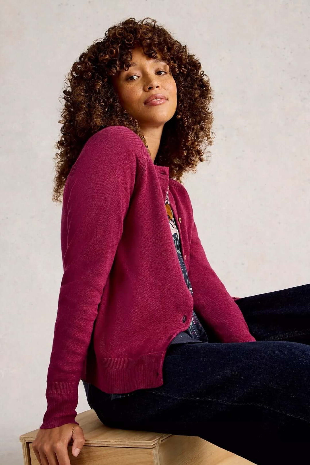 Cardigan boutonné coton à col rond