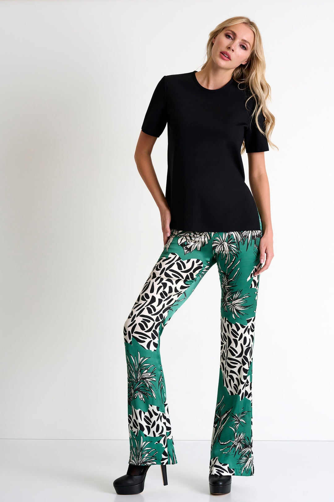 Silk Flared Trousers - 52451-53-951 02 / 951 Oasis / 95% SILK 5% ELASTANE