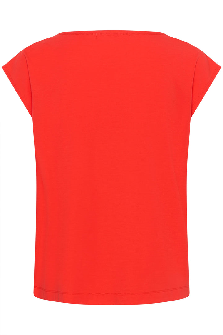 Blouse Pennie fluide à encolure drapée en rouge vif, vue de dos avec manches courtes et coupe fluide.