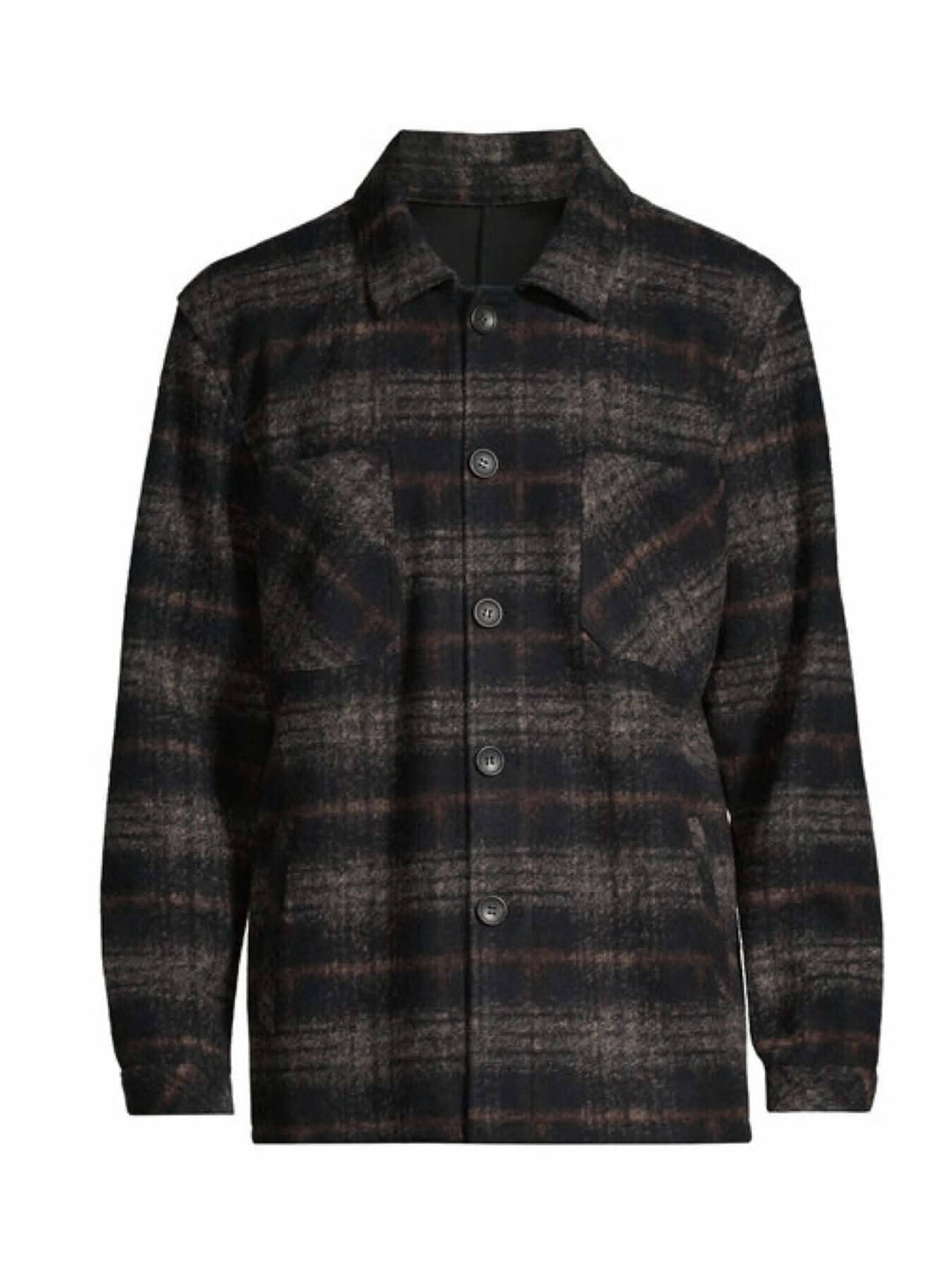 Blouson à bouton en mélange de laine et bambou, motif à carreaux, style élégant et polyvalent.