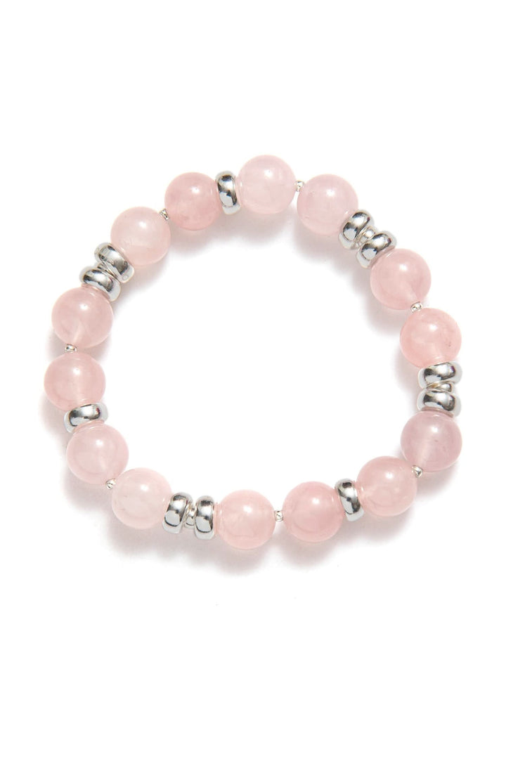 Bracelet argent Be Fearless en quartz rose et perles métalliques, symbole de force intérieure et détermination.