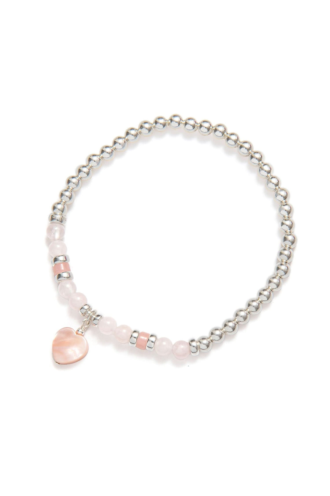 Bracelet Be Kind en Argent Sterling avec breloque cœur en Quartz Rose et détails scintillants.