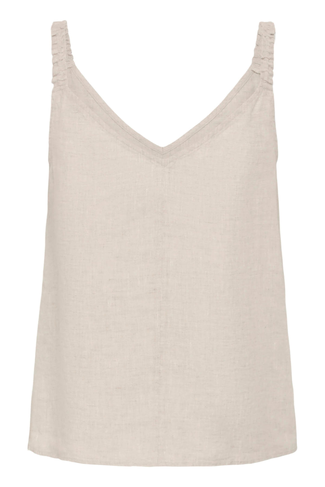 Camisole Elinor fluide à bretelles fines en lin léger avec encolure en V et coupe droite, parfaite pour un look élégant et décontracté.