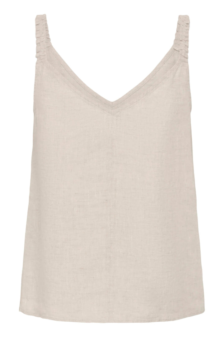 Camisole Elinor fluide à bretelles fines en lin léger avec encolure en V et coupe droite, parfaite pour un look élégant et décontracté.