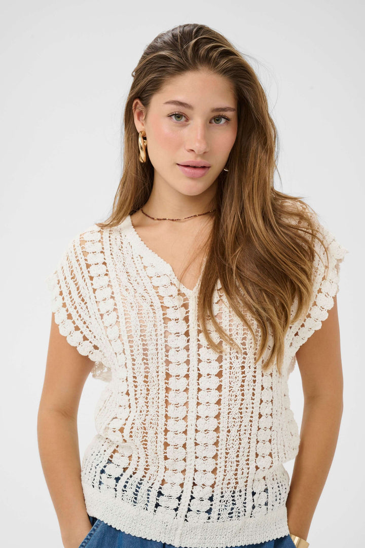 Camisole Tilda en maille ajourée pour femme, encolure en V, maille aérée, idéal pour l&