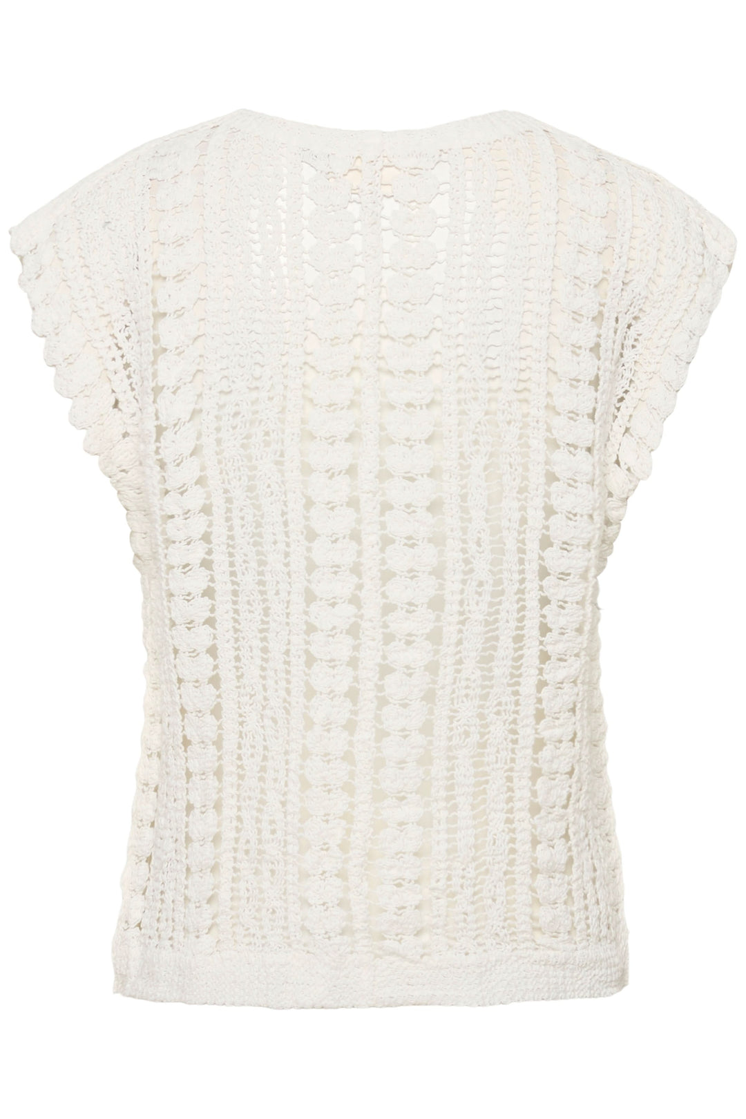 Camisole Tilda en maille ajourée avec motif tricoté texturé, vue arrière, couleur blanche, idéal pour la saison chaude.