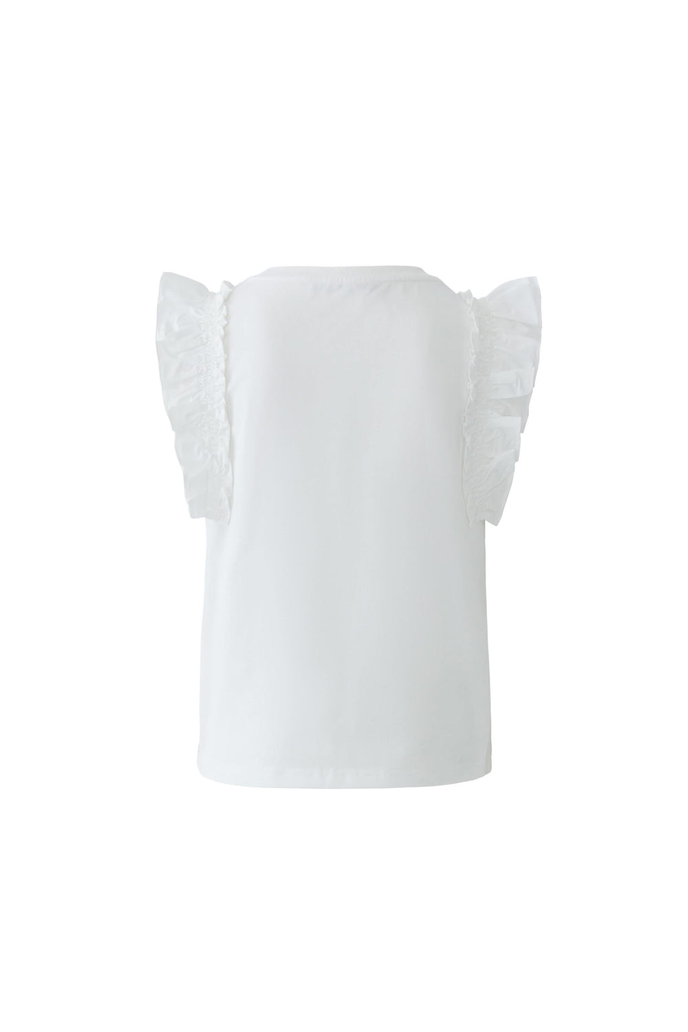 Camisole fluide essentielle blanche avec encolure arrondie et sans manches, montrée de dos. Tissu léger et agréable, idéal pour divers looks.