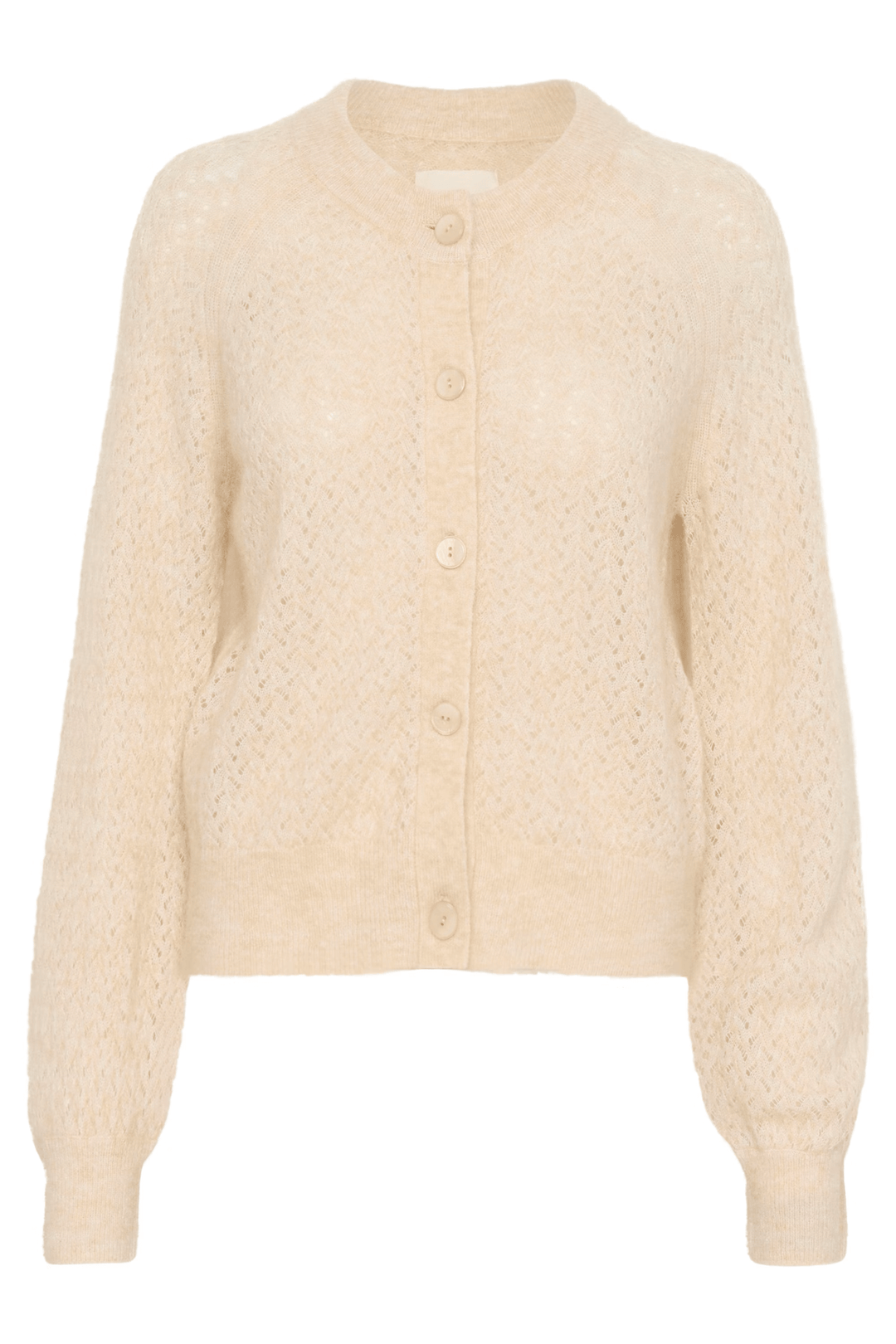 Cardigan Thora en tricot raffiné avec encolure ronde et boutons ton sur ton, manches longues et coupe droite.