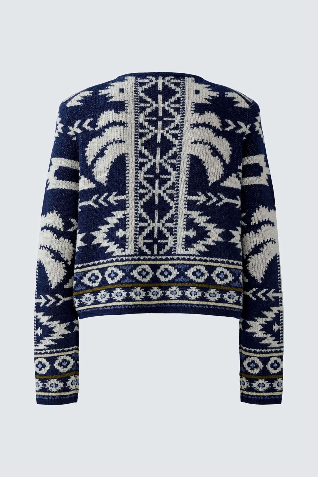 Cardigan motif western en jacquard avec franges, coupe étroite et col rond, élégant et moderne.