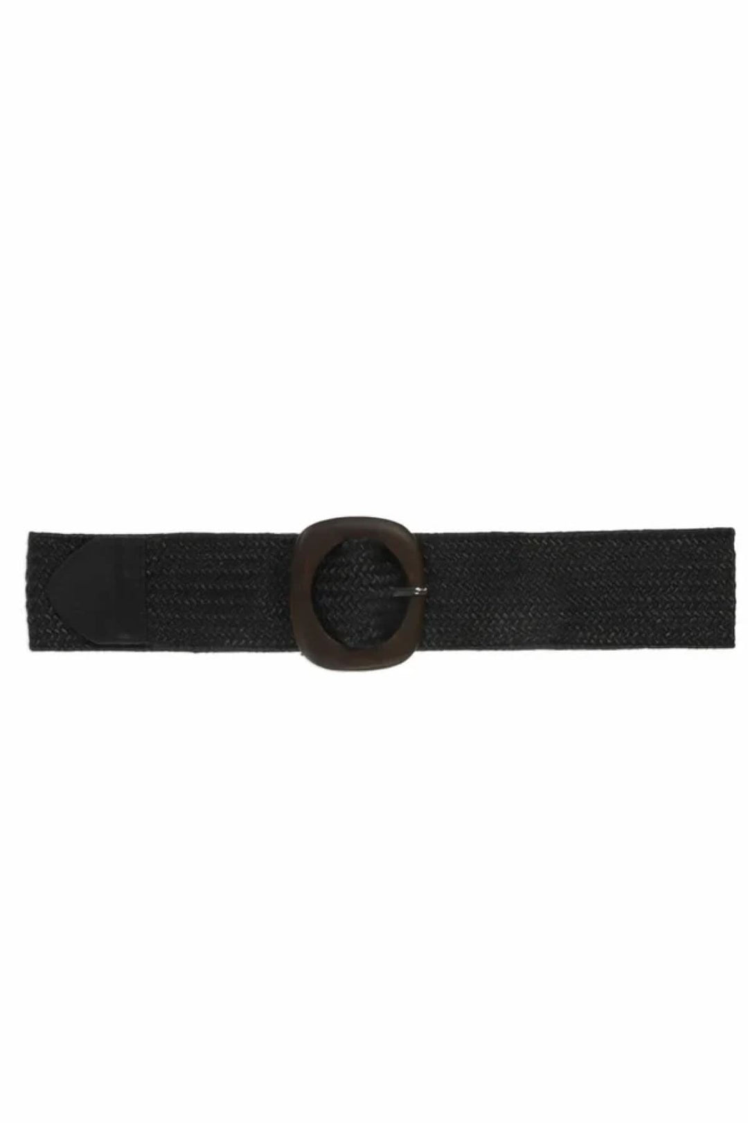 Ceinture élastique noire avec boucle en bois, 2,5 pouces de large, idéale pour jupes et jeans.