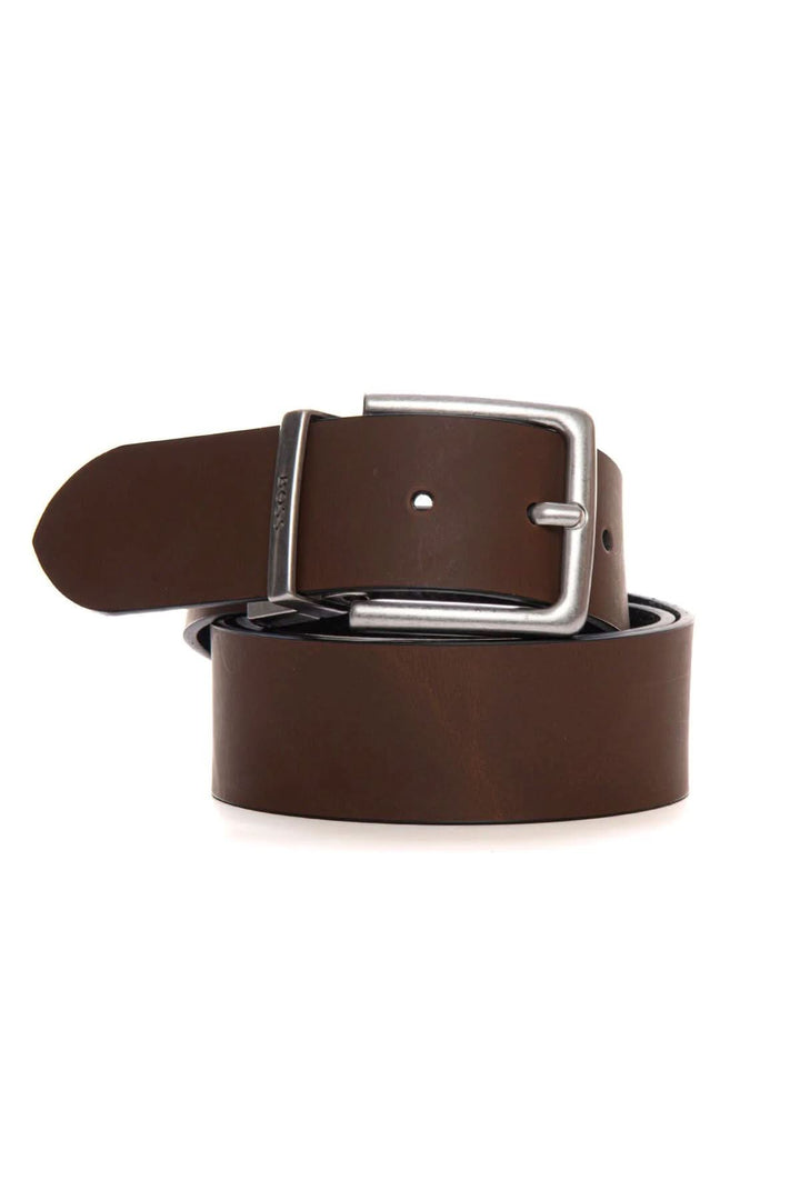 Ceinture réversible bicolore BOSS OMAR-G- en cuir avec boucle plate, style élégant et modifiable.