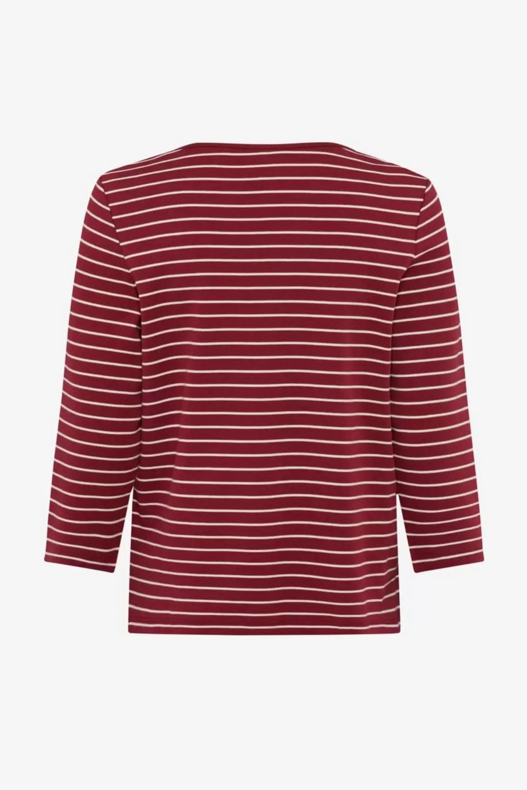 Chandail Cira à rayures à manches trois quarts, motif à rayures classiques, coupe droite, col bateau, jersey doux et respirant.