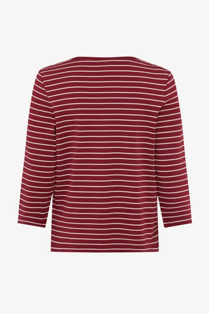 Chandail Cira à rayures à manches trois quarts, motif à rayures classiques, coupe droite, col bateau, jersey doux et respirant.