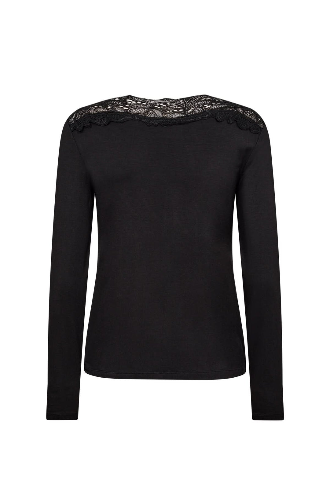 Chandail noir à encolure en V avec dentelle ajourée sur l&