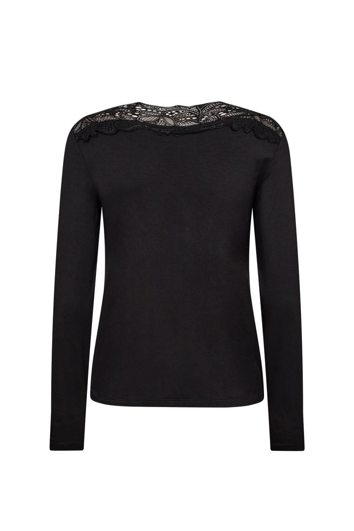 Chandail noir à encolure en V avec dentelle ajourée sur l&
