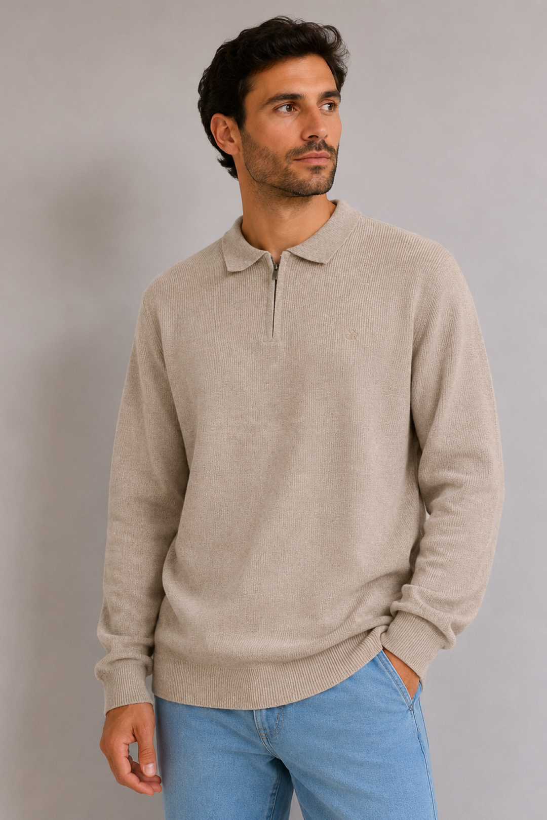 Chandail à col polo zippé