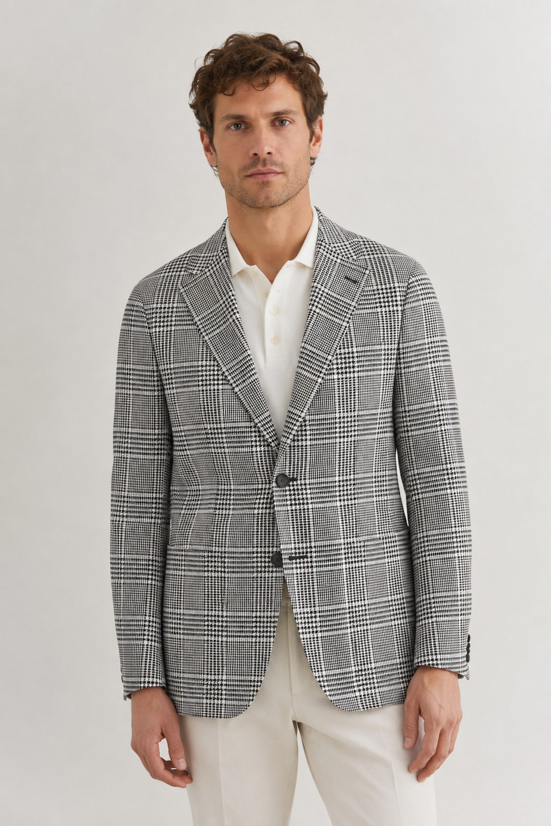Cotton and linen Prince of Wales check jacket