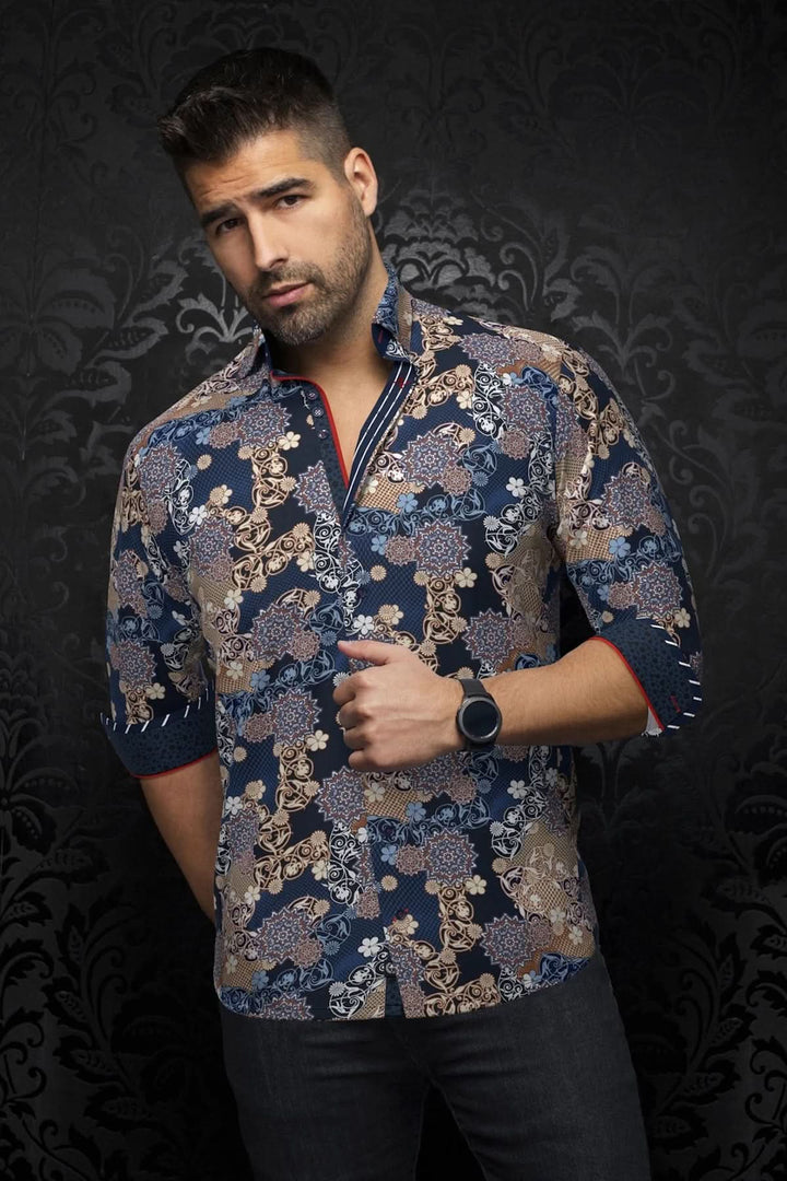 Chemise Albori en coton extensible avec motifs floraux, ajoutant élégance et confort au style décontracté.