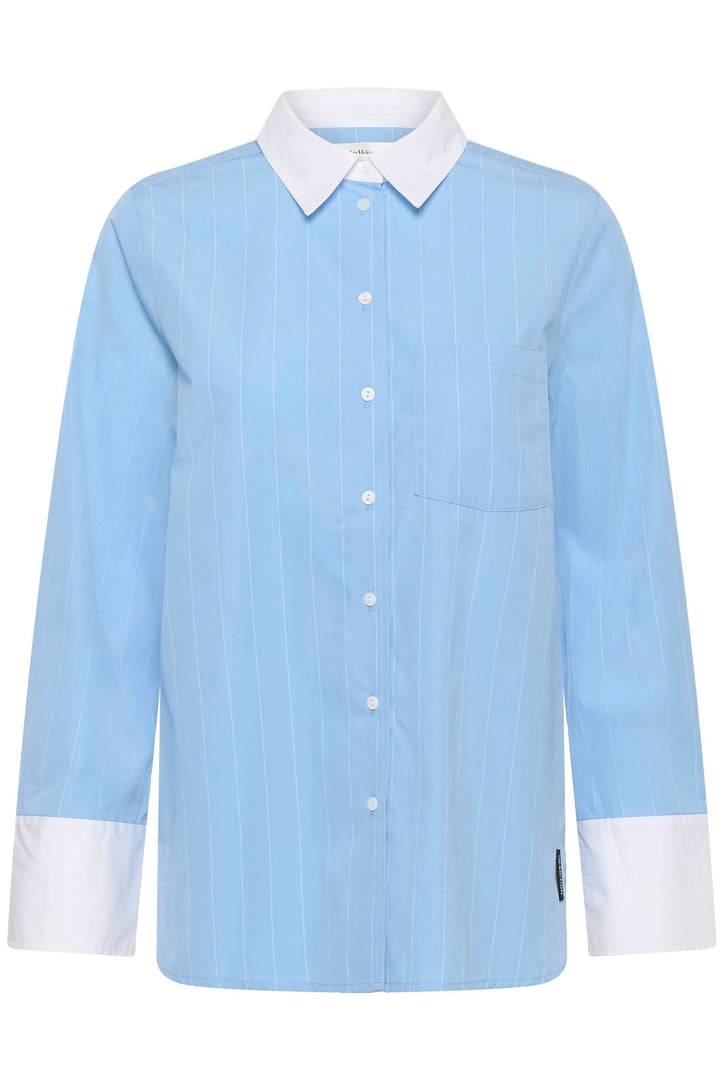 Chemise Dessy rayée à col contrastant avec fermeture boutonnée et manches longues, idéale pour un style polyvalent et soigné.