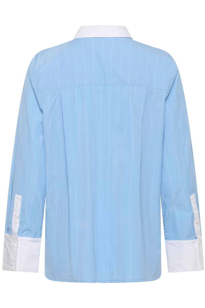 Chemise Dessy rayée à col contrastant vue arrière avec manches longues et poignets contrastés, style moderne et confortable.