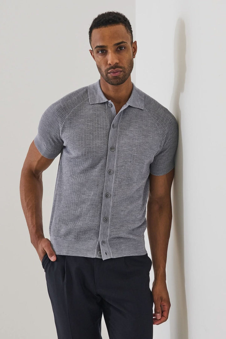 Chemise boutonné en laine mérinos et soie