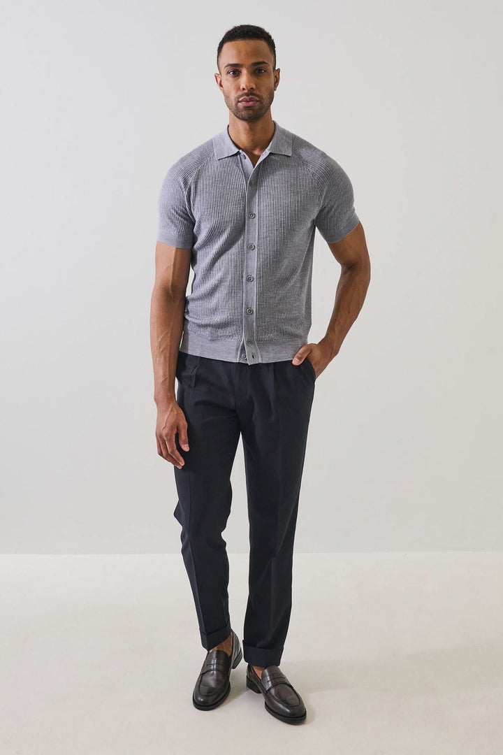 Chemise boutonné en laine mérinos et soie