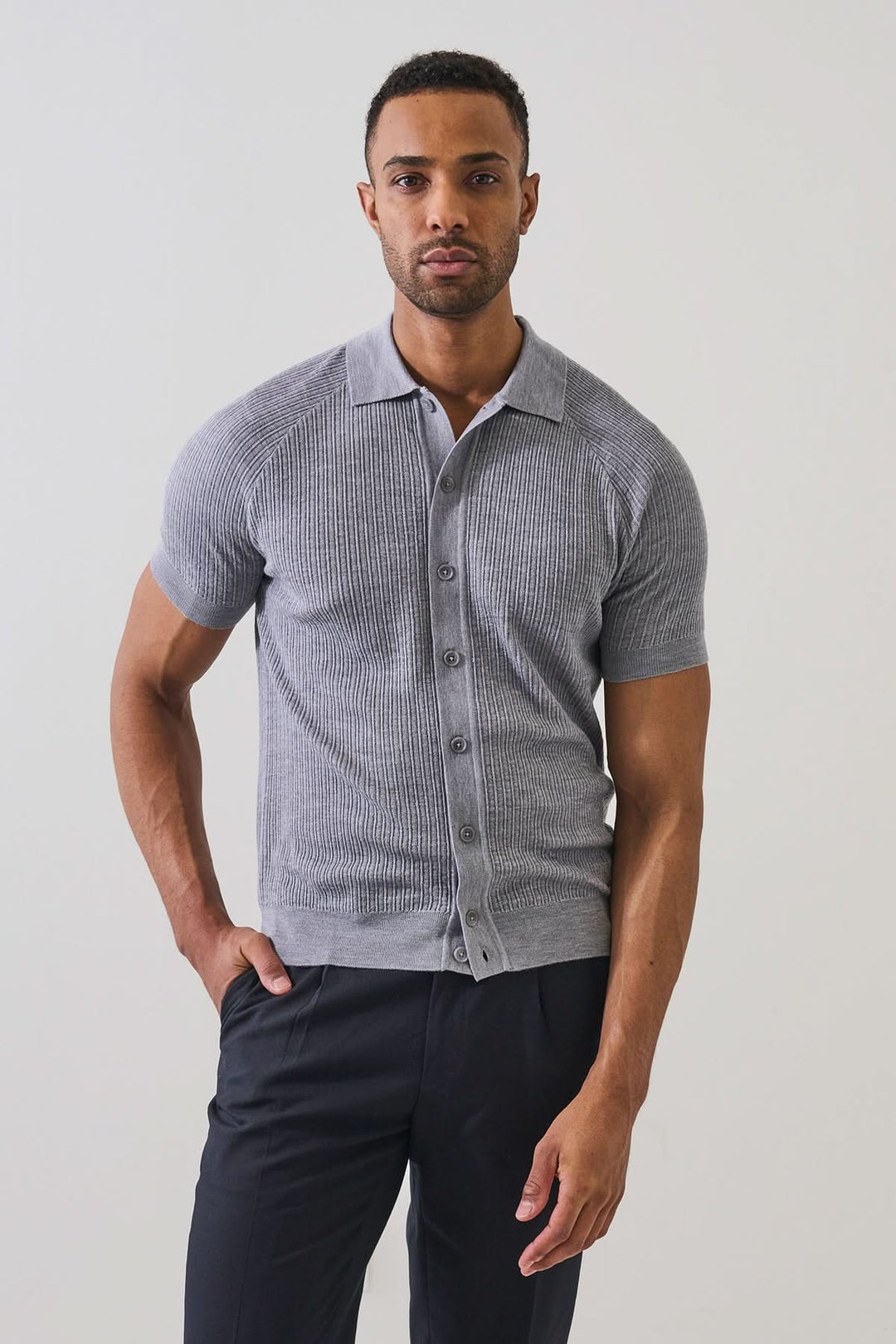 Chemise boutonné en laine mérinos et soie