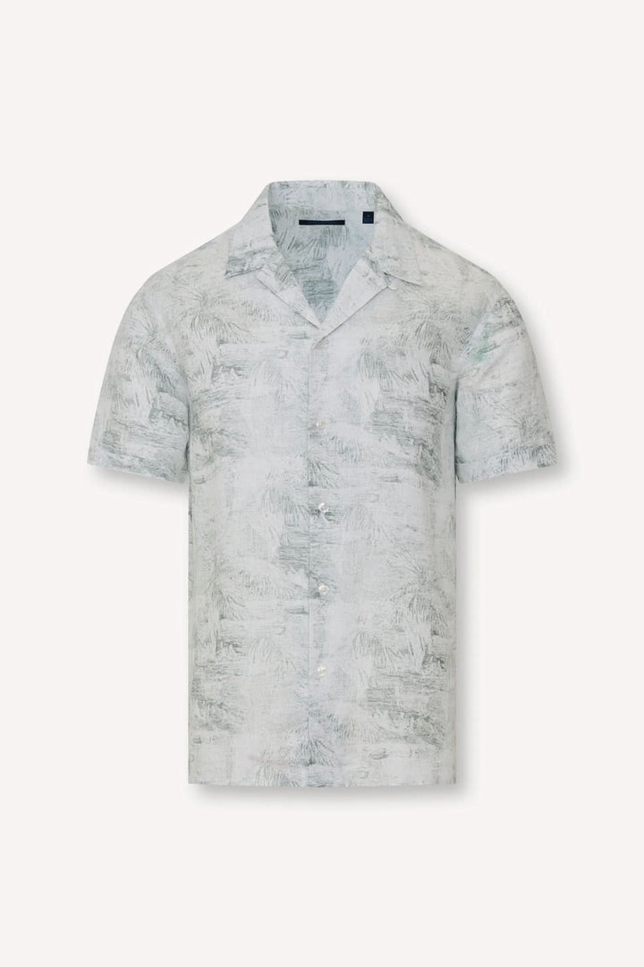 Chemise en lin à motif tropical col camp