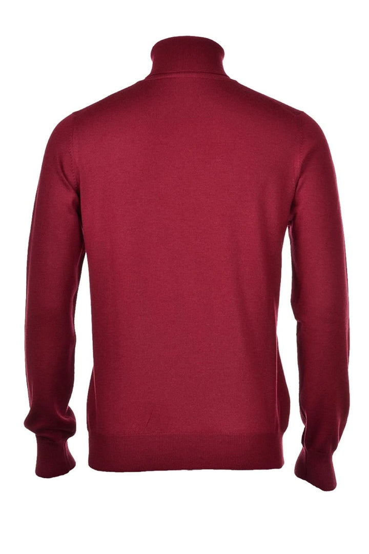 Pull col roulé classique en laine fine, arrière, couleur bordeaux, élégant pour occasions habillées et informelles.