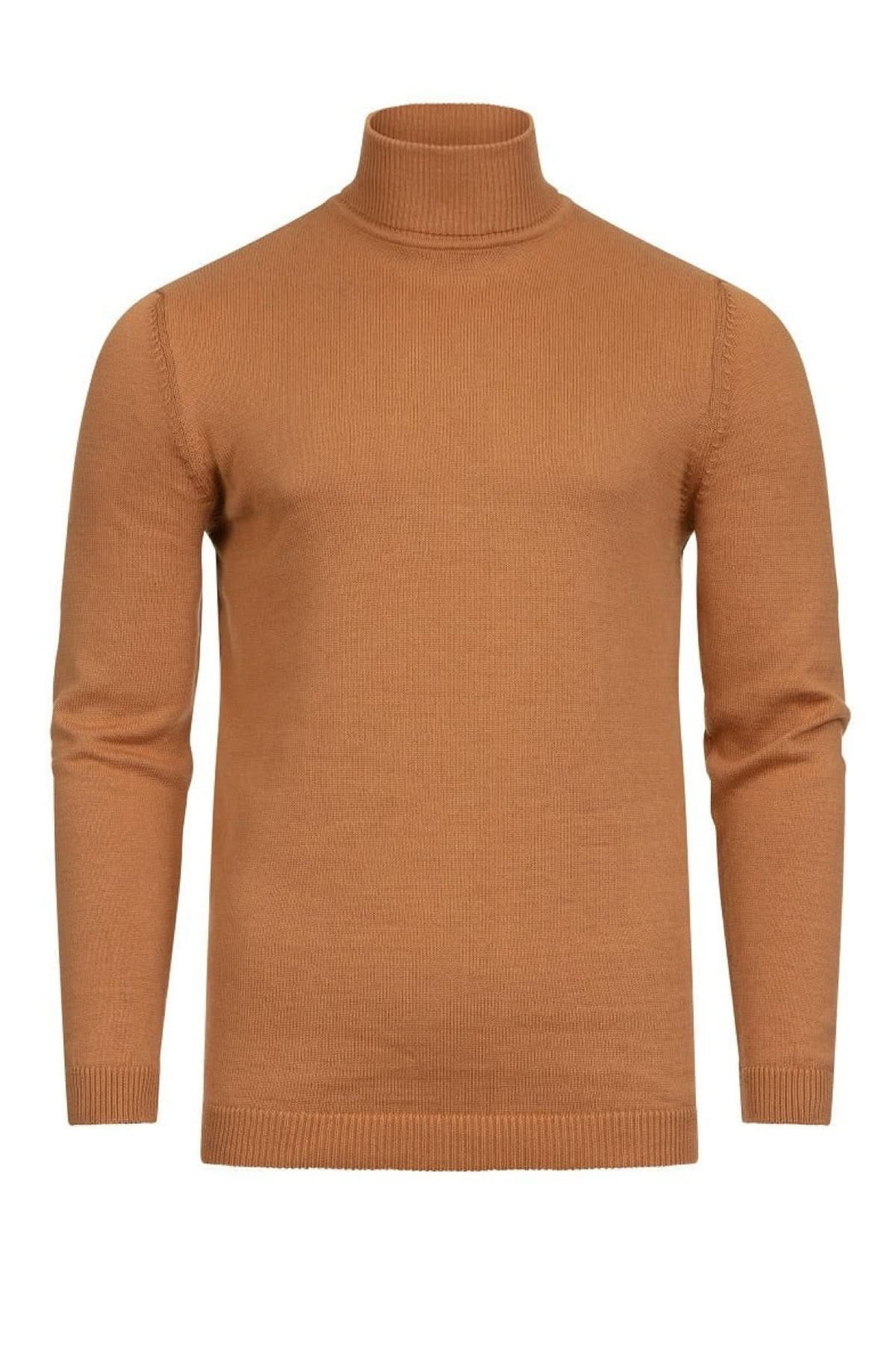 Col roulé classique en laine fine, couleur terre cuite, style sophistiqué pour occasions habillées ou réunions informelles.