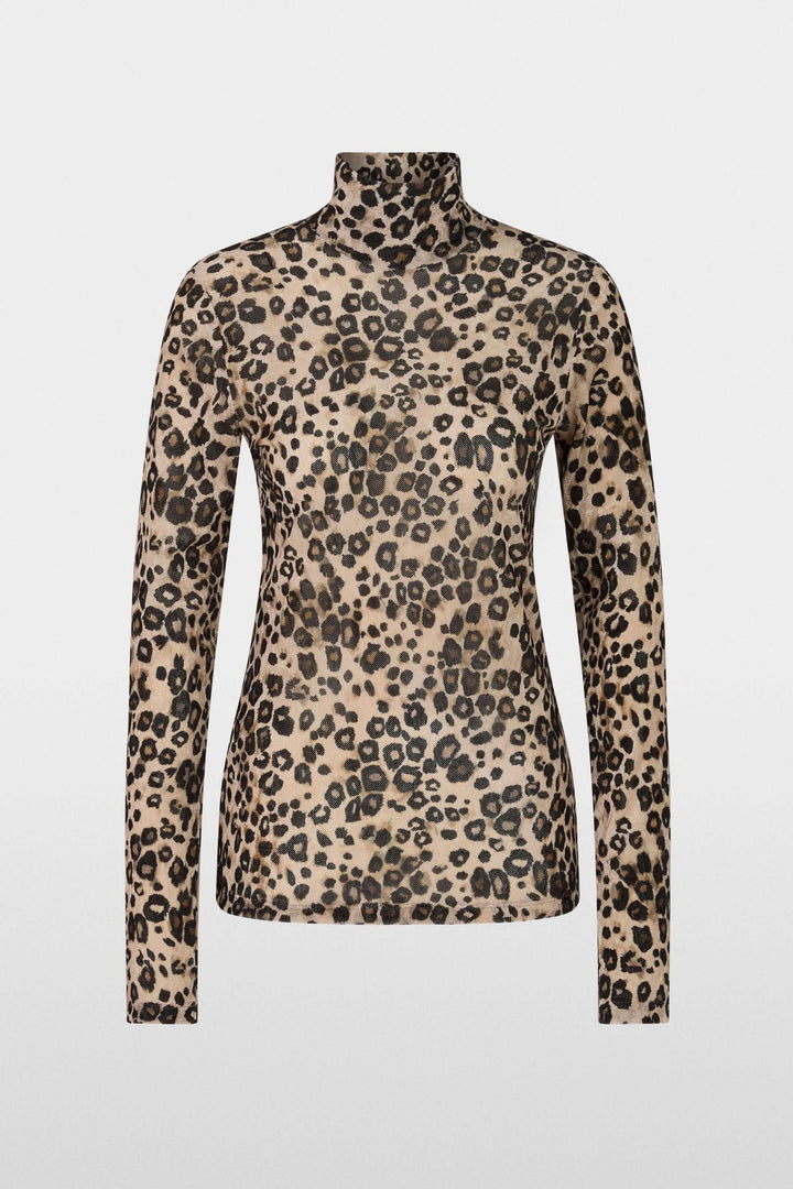 Col roulé léopard ajusté, imprimé animal audacieux, idéal pour un look chic et moderne.