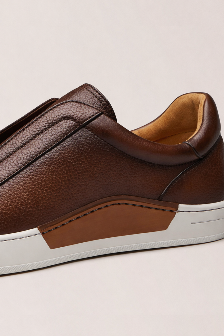 Espadrille gasol en cuir marron avec semelle Ottawa et insert en cuir, silhouette épurée et élégante sans lacets pour confort quotidien.