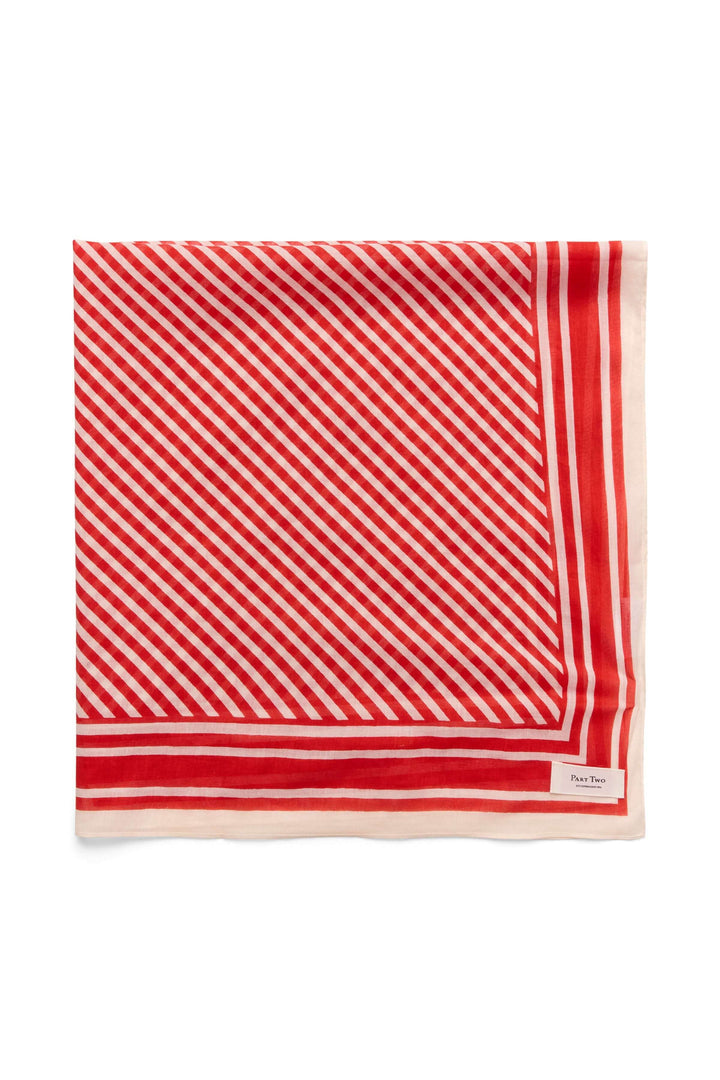 Foulard élégant en coton avec motifs rayés rouges et blancs, idéal pour accessoiriser une tenue.
