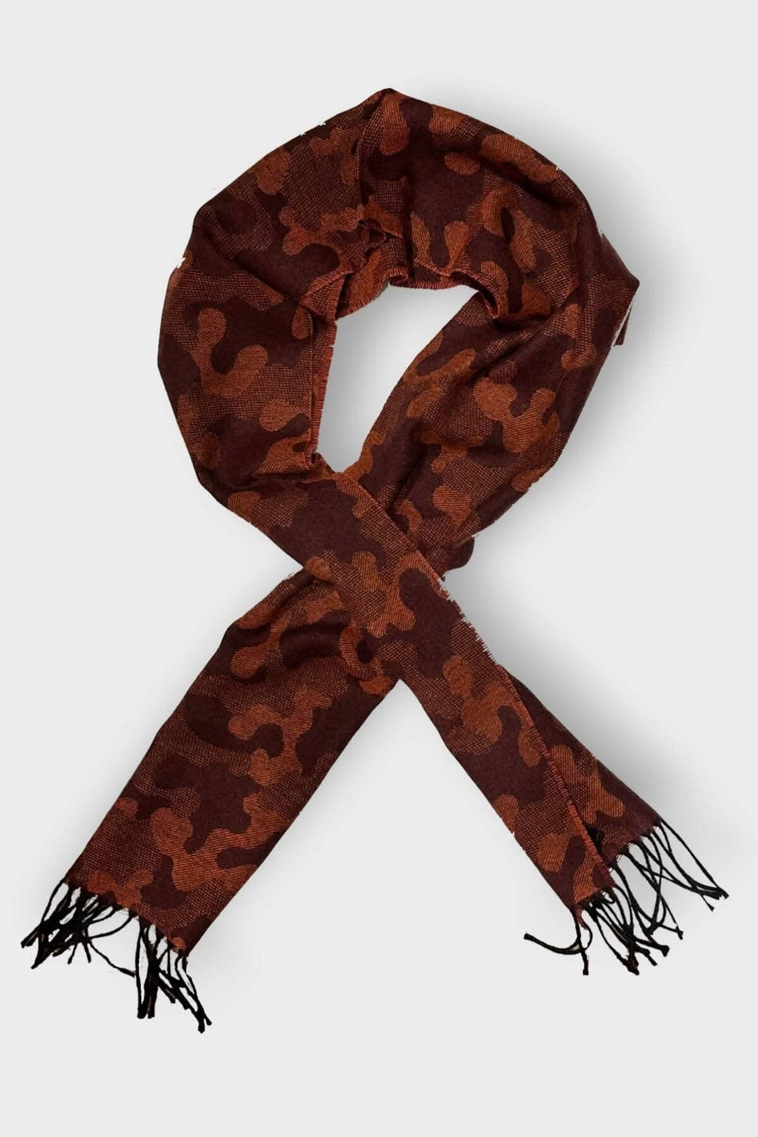 Foulard en cachemire imprimé armé couleur rouille avec franges, 180CMx30CM, accessoire de luxe élégant.