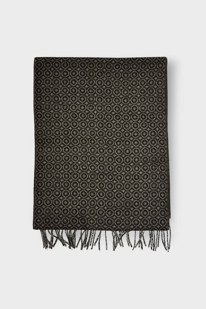 Foulard de laine à motifs circulaires en marine, 180CM x 35CM, doux et élégant avec franges.