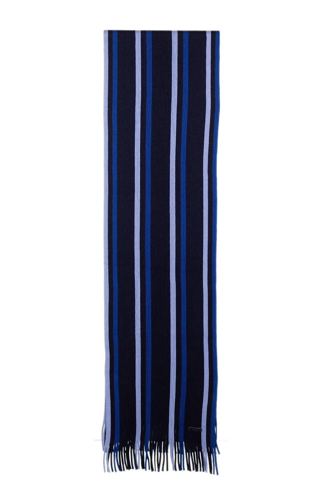 Écharpe à rayures bleues BOSS, chaude et élégante, avec franges, parfaite pour le style hivernal.