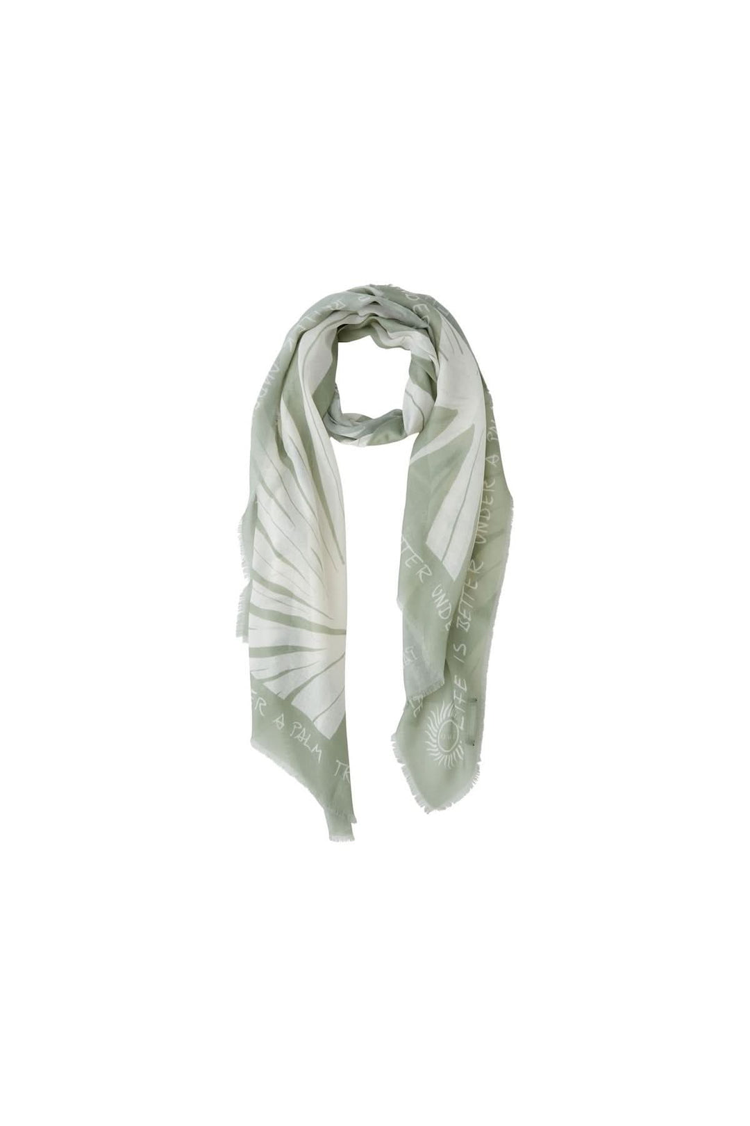Foulard rectangulaire léger en imprimé palmier, doux et inspirant, parfait pour un look estival décontracté.