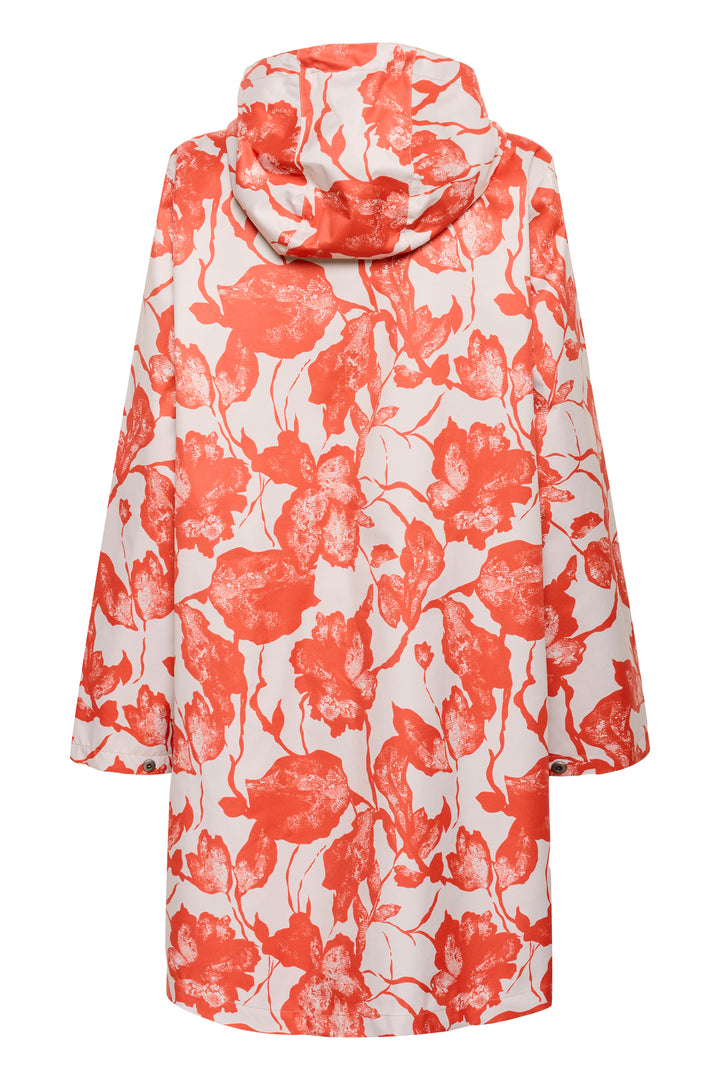 Imperméable Olif avec motif floral expressif, coupe droite et longueur sous le genou, idéal pour un style contemporain par temps pluvieux.