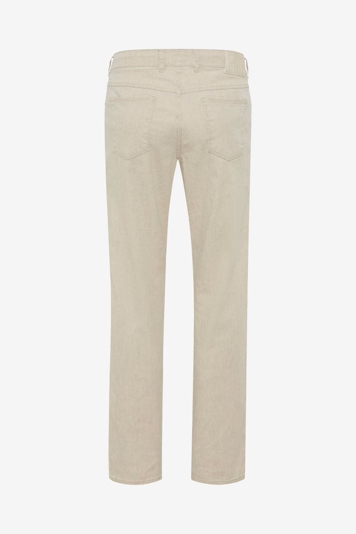 Jean style cooper, coupe décontractée, couleur beige, vues arrière, léger et respirant, parfait pour l'été.