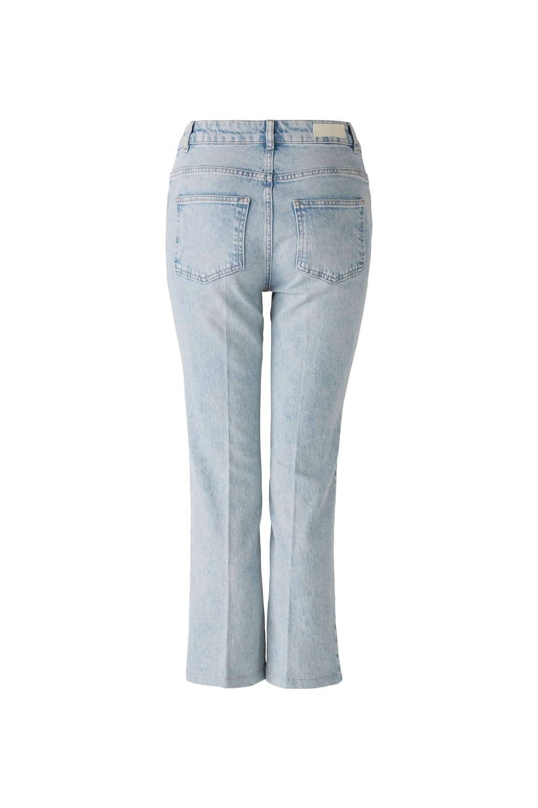 Jean évasé en denim clair avec poches arrière, coupe ajustée en haut et ample en bas, longueur jusqu&