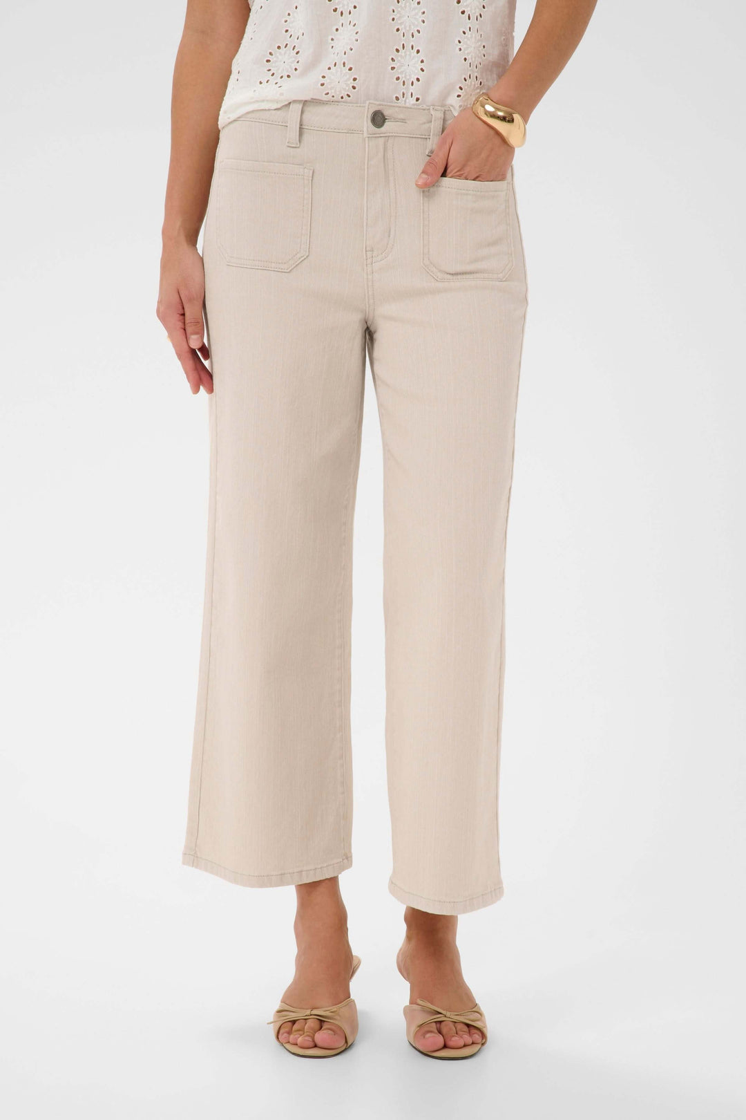 Jeans Brook - Jean à jambe droite beige, confort élégant et ajusté, style polyvalent pour toutes les tenues.