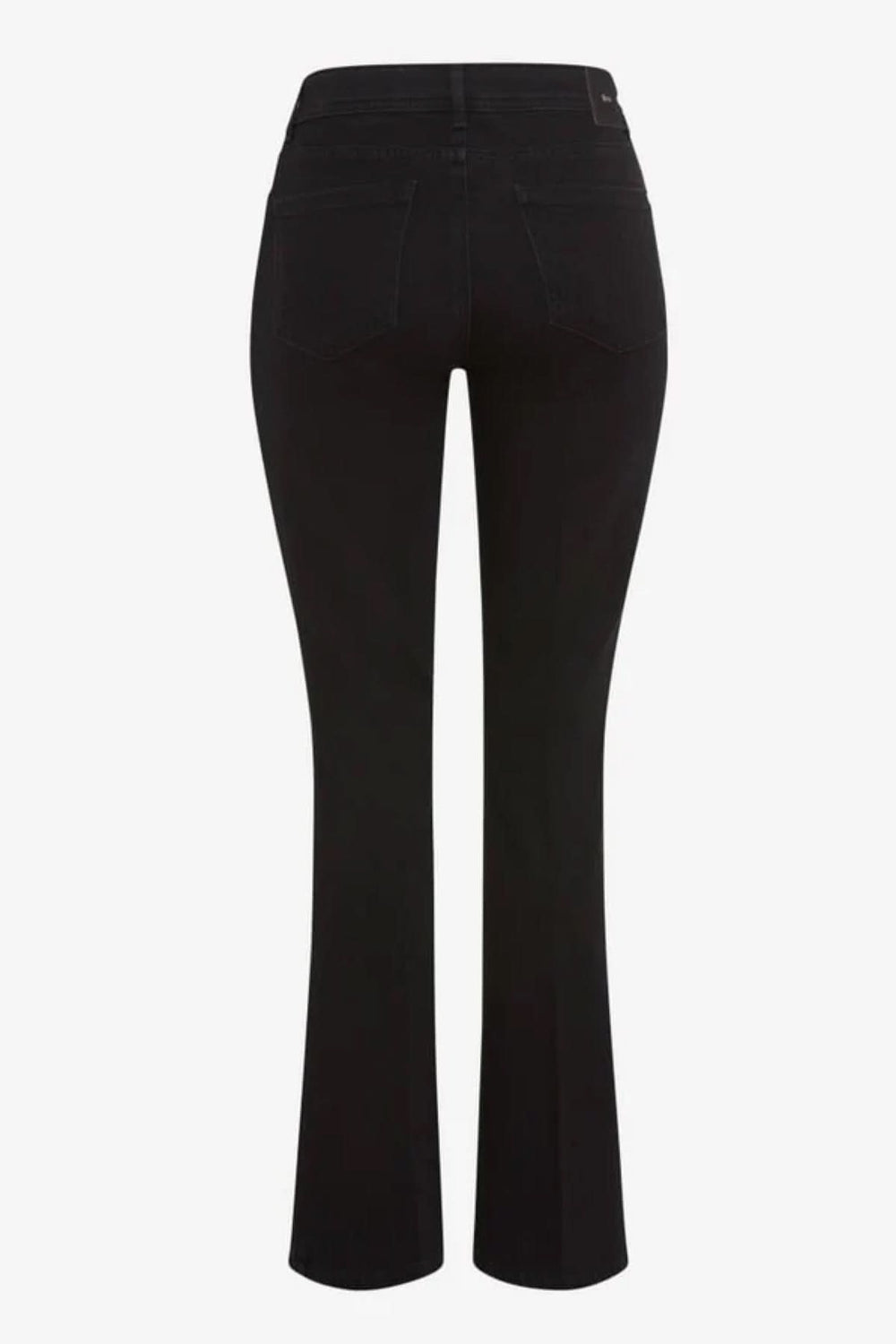 Vue arrière du Jeans bootcut Shakira noir, coupe légèrement évasée et taille mi-haute, denim élastique pour confort quotidien.