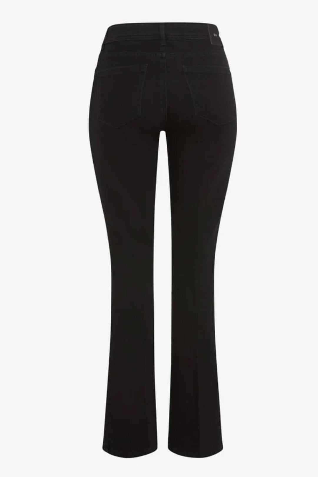 Vue arrière du Jeans bootcut Shakira noir, coupe légèrement évasée et taille mi-haute, denim élastique pour confort quotidien.