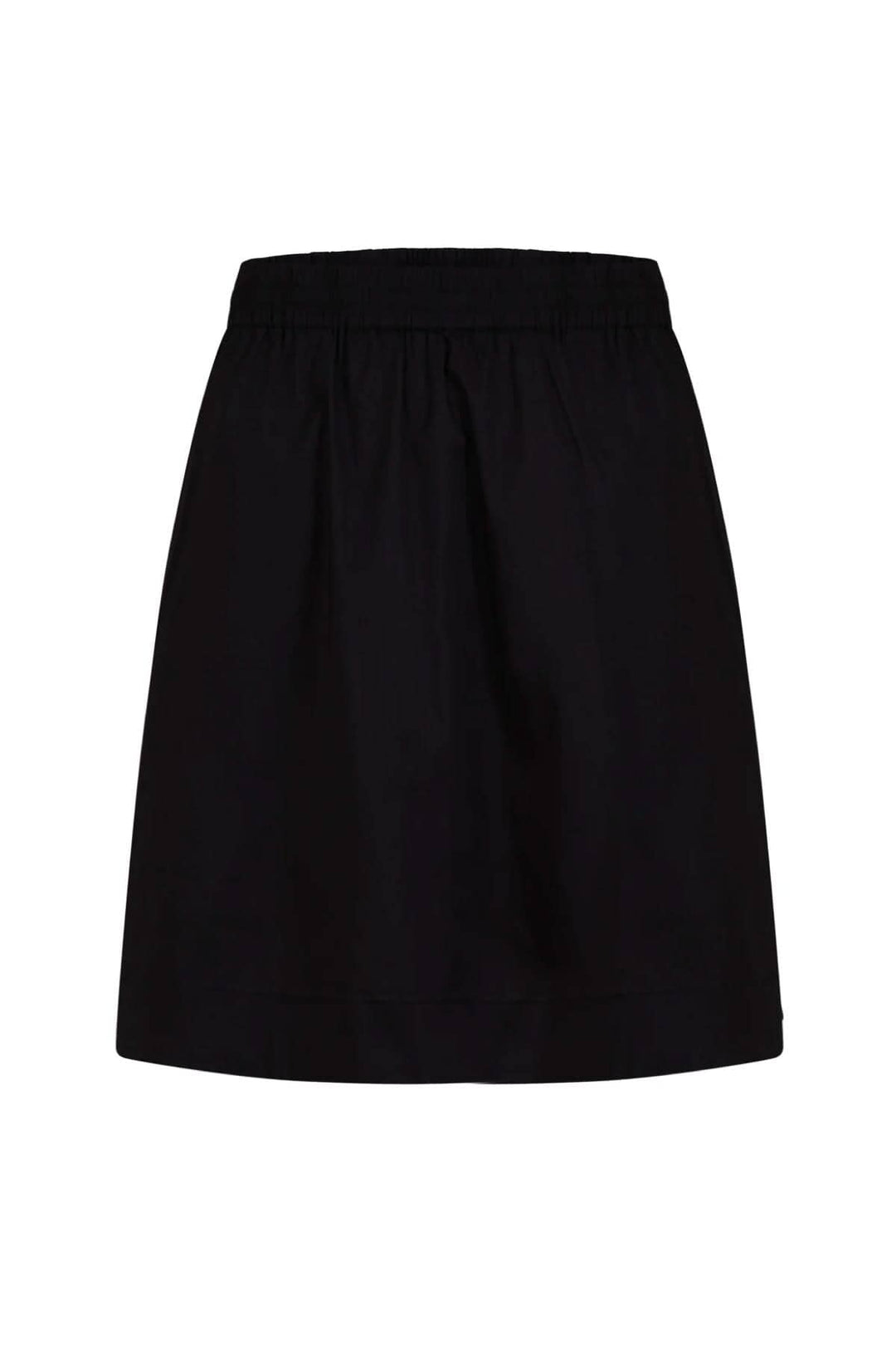 Jupe courte noire avec taille élastique et coupe évasée, longueur jusqu&