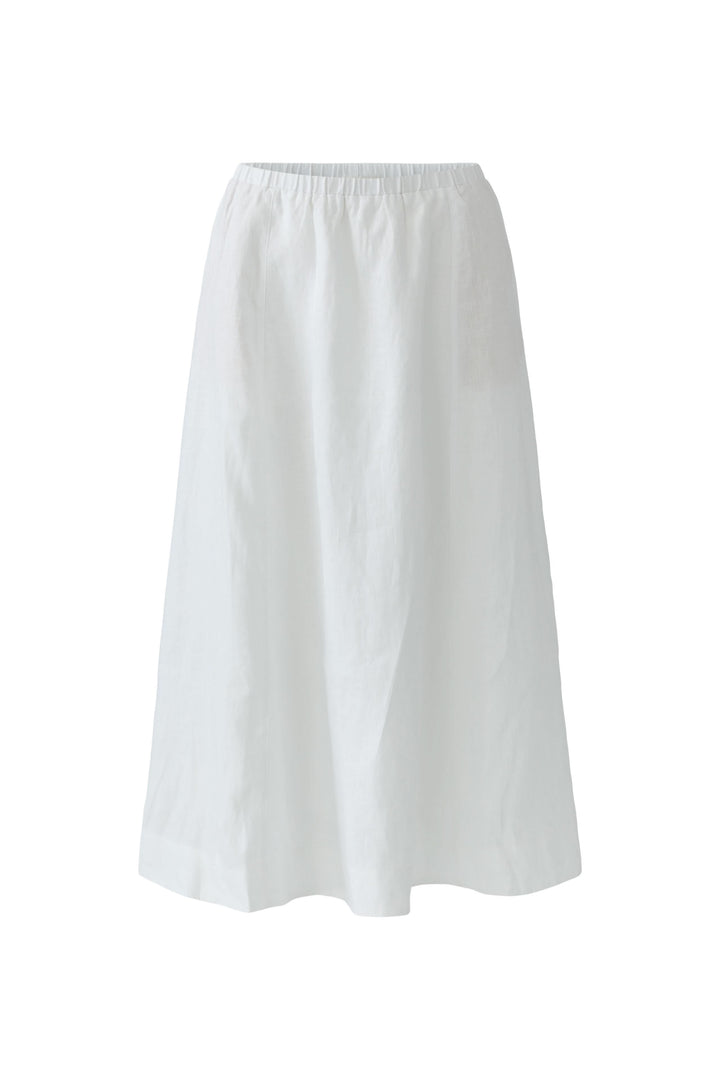 Jupe midi fluide blanche élégante avec taille élastique, idéale pour un style féminin et confortable au quotidien.
