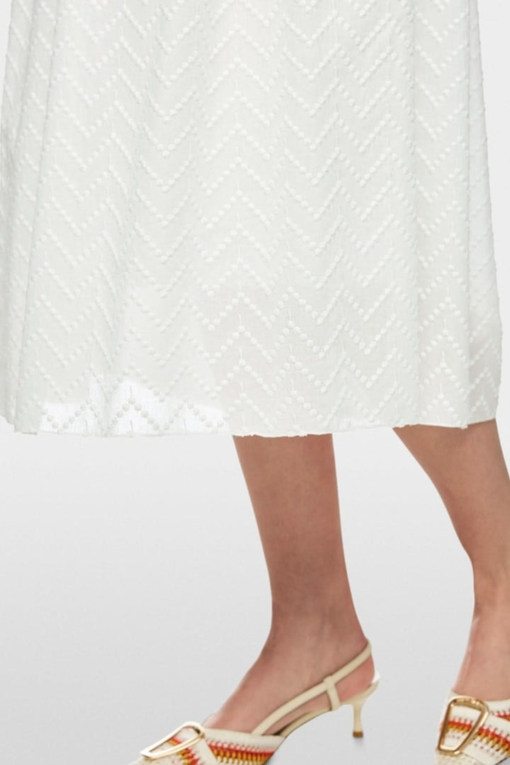 Jupe midi texturée en coton mélangé, silhouette évasée et plissée, ajustement confortable avec fermeture éclair discrète à l&