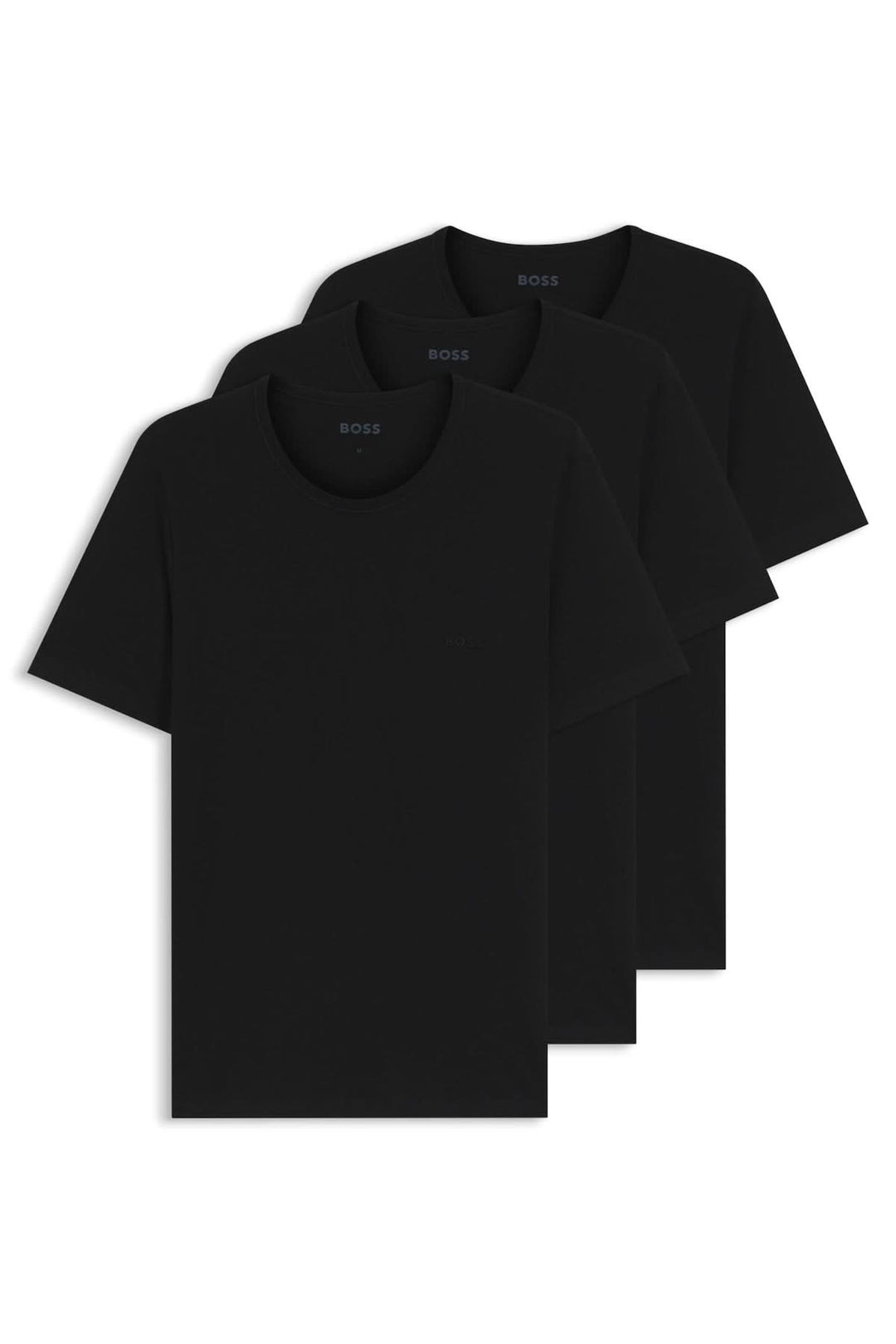 Lot de trois t-shirts en coton à logo brodé, design épuré avec coupe droite et encolure ronde, parfaits pour un usage quotidien.