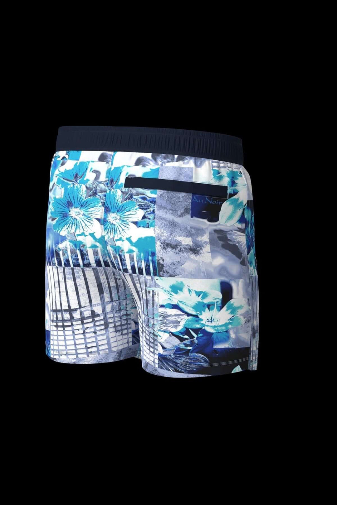 Maillot de bain Lacourt avec imprimé floral turquoise et bleu, coupe courte et taille élastique.