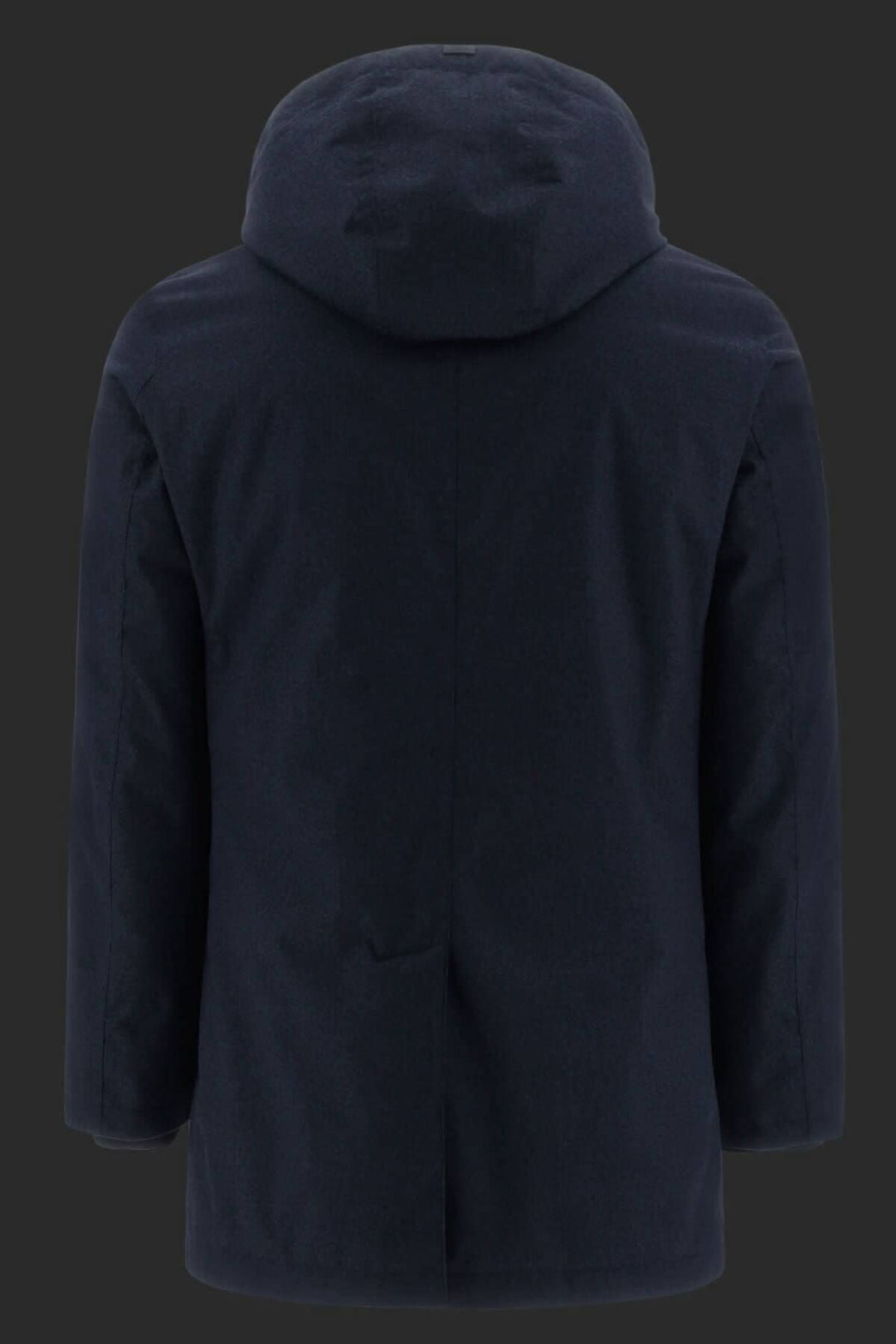 Manteau carcoat en polyester, vue arrière, avec capuche et surface antidérapante.