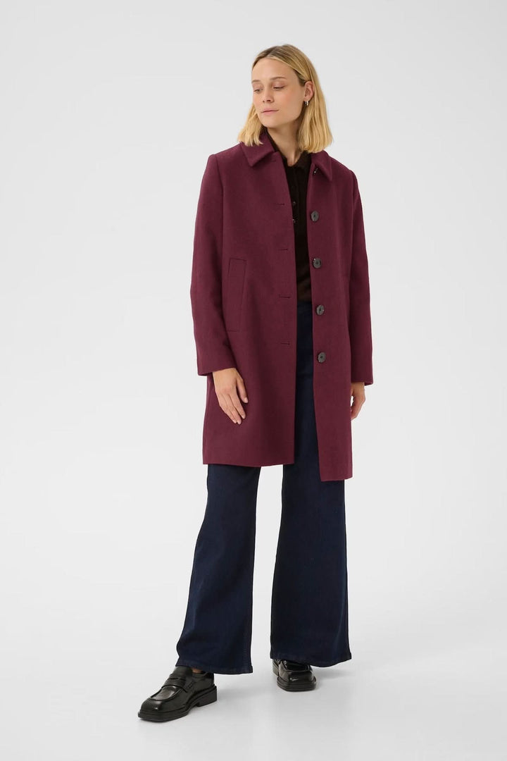 Manteau en laine Kamillas, coupe droite, col chemise, couleur bordeaux, chic pour l&